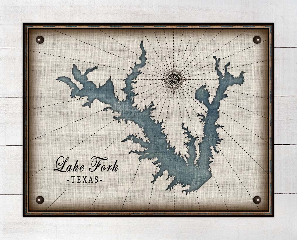 Lake Fork Texas Map Design - On 100% Natural Linen