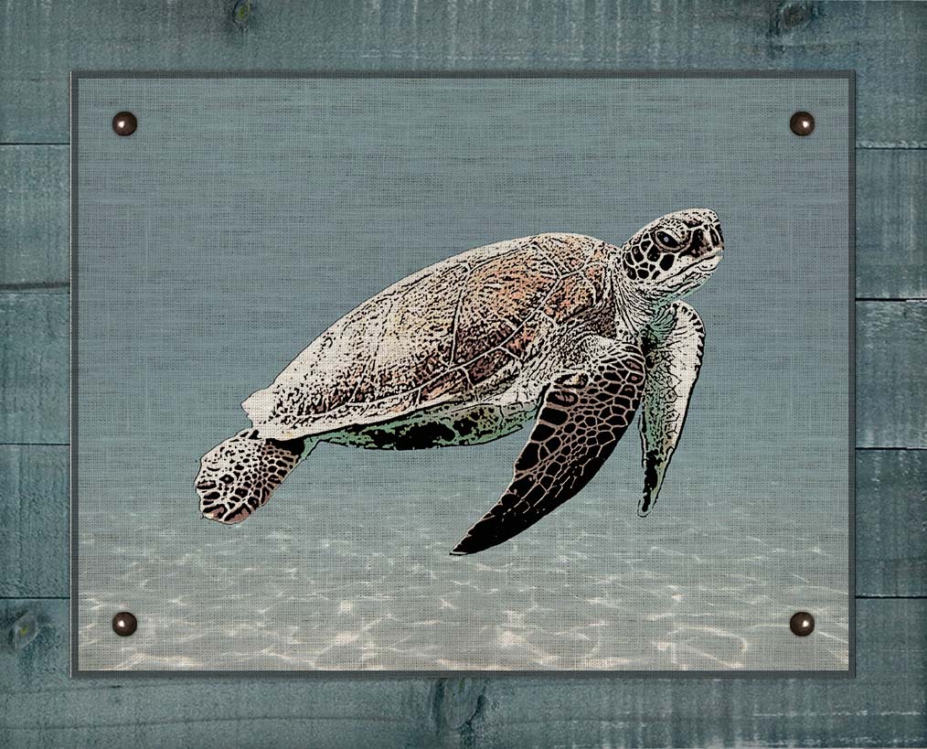 Sea Turtle - On 100% Natural Linen