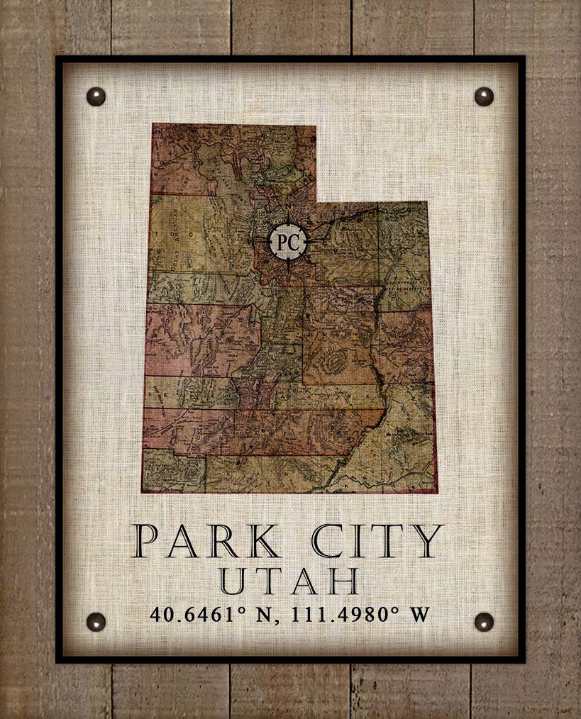 Park City Utah Vintage Design - On 100% Natural Linen