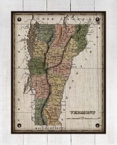 1800s Vermont Map - On 100% Natural Linen
