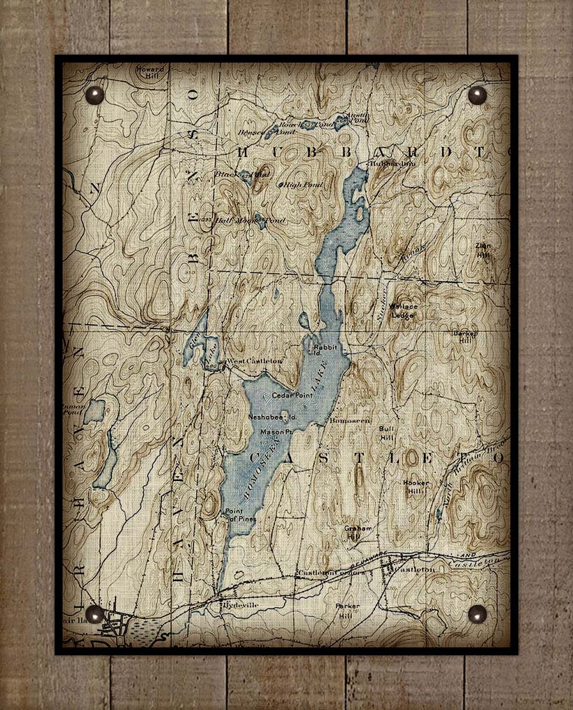 Lake Bomoseen Vermont Map Design - On 100% Natural Linen