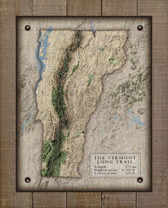 Vermont Long Trail Map Design - Board Mounted Canvas Print
