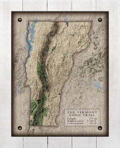 Vermont Long Trail Map Design - Board Mounted Canvas Print