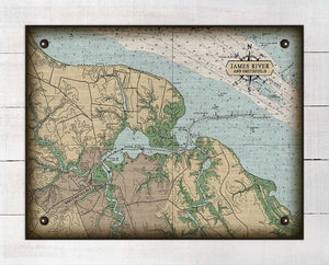 James River & Smithfield Virginia Nautical Chart - On 100% Natural Linen