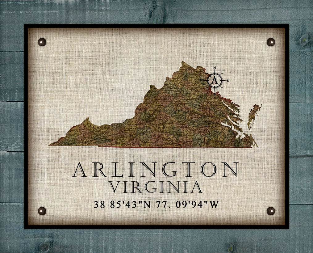 Arlington - Virginia map- Vintage Design - On 100% Natural Linen