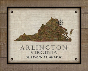 Arlington - Virginia map- Vintage Design - On 100% Natural Linen