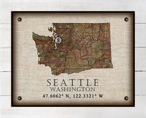Seattle Washington Vintage Design Board Mounted Canvas Print