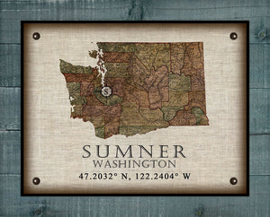 Sumner - Washington - Vintage Design map On 100% Natural Linen
