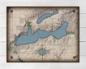 Lake Geneva Wisconsin Map Design - On 100% Natural Linen