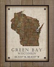 Load image into Gallery viewer, Green Bay Wisconsin Vintage Design Board Mounted Canvas Print
