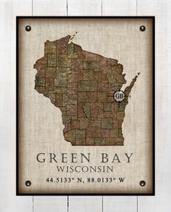 Green Bay Wisconsin Vintage Design Board Mounted Canvas Print