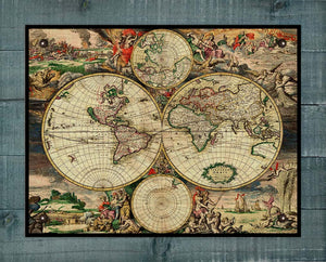 1690 World Map - Board Mounted Canvas Print
