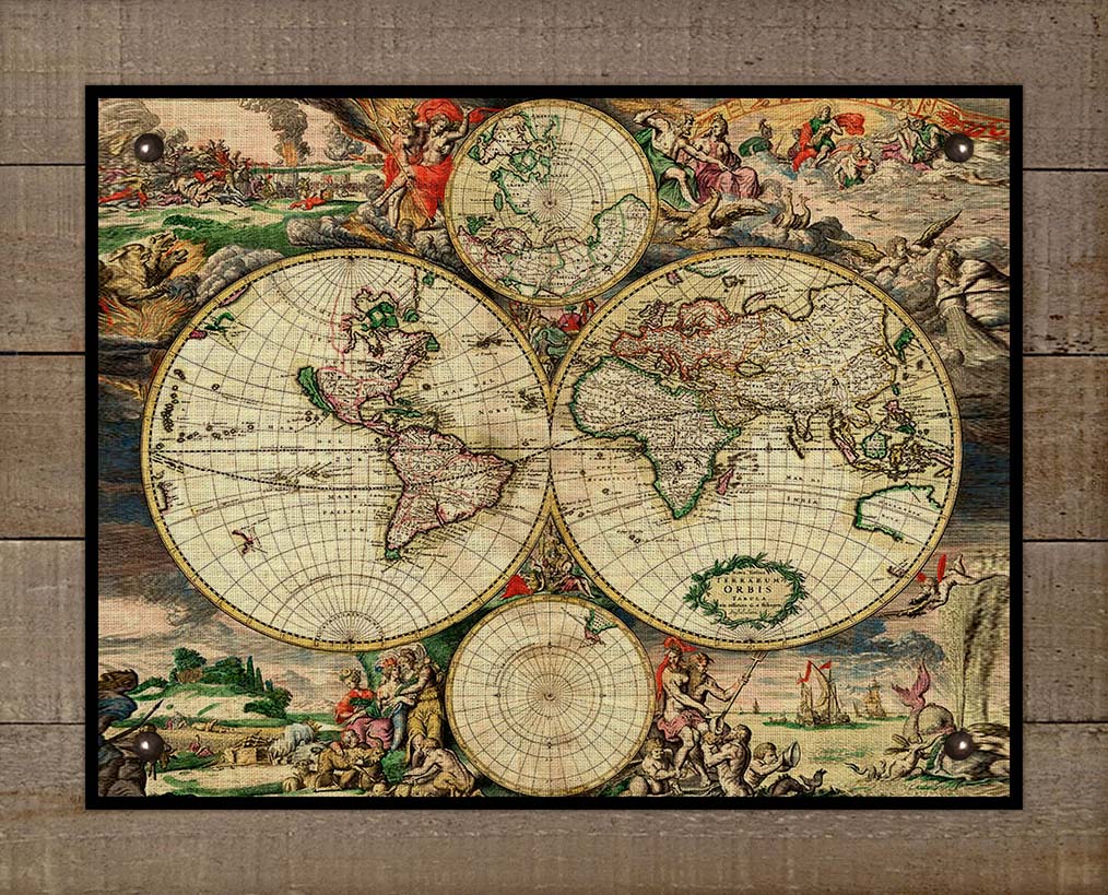 1690 World Map - Board Mounted Canvas Print